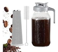 Cafetera fría con filtro de acero inoxidable, tapa de mango de boquilla de vertido, jarra de vidrio resistente a prueba de fugas para café helado, limonada, té helado y bebidas de frutas (gris, 64