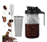 Cafetera fría con filtro de acero inoxidable, tapa de mango de boquilla de vertido, jarra de vidrio resistente a prueba de fugas para café helado, limonada, té helado y bebidas de frutas (negro, 32