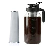 Cafetera fría de 64 onzas de boca ancha con filtro de acero inoxidable de 2 cuartos de galón, jarra hermética y a prueba de fugas con tapa de boquilla de vertido y mango para café helado, té y