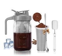 Cafetera fría de tapa negra de 32 onzas, jarra de vidrio de 800 ml con filtro de acero inoxidable, tapa hermética