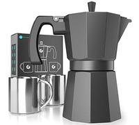 Cafetera Gator Espresso Moka - Cafetera rápida para cocina, compatible con inducción - 2 tazas de acero inoxidable - Capacidad para 350ml/6 tazas