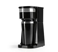 Cafetera individual Barista para llevar de 750 W, compacta cafetera de filtro con taza térmica, pequeña y portátil, incluye vaso térmico y filtro permanente de nailon, color negro y plateado