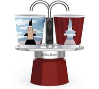Cafetera italiana Bialetti Mini Express Magritte 2 tazas 90 ml con tazas de cerámica