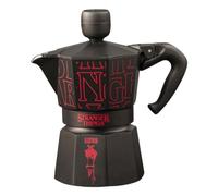 Bialetti Moka Express Stranger Things - Cafetera italiana 3 tazas (130 ml), pomo musical con carga USB-C, no apta para inducción, negra