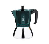 Cafetera italiana BRA 6 tazas cuerpo aluminio base acero inoxidable verde