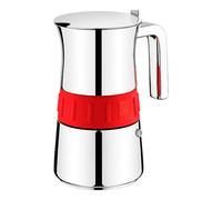 BRA Elegance | Cafetera Italiana 10 tazas, Acero inox | Gris y Rojo, 10 tazas