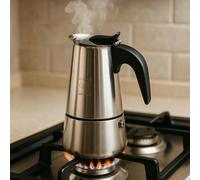 Cafetera Italiana de Acero Inoxidable para Espresso, Cafetera Moka Clásica, Mango Ergonómico de Agarre Frío, Ideal para Gas y Eléctrica (No para inducción Vitrocerámica), 2-12 tazas-