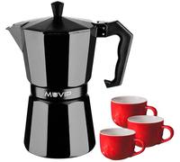 MUVIP - Cafetera de aluminio MV0606, capacidad de 3 tazas, mango ergonómico, antiadherente, compatible con cocinas eléctricas, vitrocerámicas y de gas, color negro mate