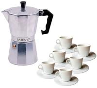 MUVIP - Cafetera de aluminio MV0601, capacidad de 6 tazas, mango ergonómico, antiadherente, compatible con cocinas eléctricas, vitrocerámicas y de gas, color aluminio