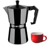 MUVIP - Cafetera de aluminio MV0603, capacidad 1 taza, mango ergonómico, antiadherente, compatible con cocinas eléctricas, vitrocerámicas y de gas, color negro mate
