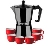 MUVIP - Cafetera de aluminio MV0607, capacidad de 6 tazas, mango ergonómico, antiadherente, compatible con cocinas eléctricas, vitrocerámicas y de gas, color negro mate
