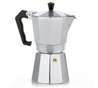 Cafetera Italiana de Aluminio moka de 3 Tazas, 150 ml, Greca espresso clásica Italiana, todo tipo de cocinas excepto inducción, 15 x 12.5 x 9 cm, con Tapa plegable
