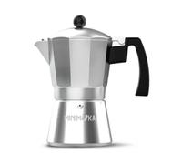 Minimoka Minimoka 6 - Cafetera italiana, 6 tazas, base y filtro de acero inoxidable, mango ergonómico, válvula de seguridad, cierre de silicona para mayor seguridad, apta para: vitro, eléctrica y gas