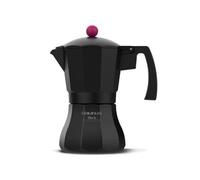 Taurus Black Moments 6 - Cafetera italiana, 6 tazas, base y filtro de acero inoxidable, válvula de seguridad, cierre de silicona para mayor seguridad, para todos los fuegos, tapa transparente, negro