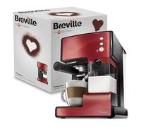 Cafetera para espresso, cappuccino y latte Breville PrimaLatte | Bomba italiana con 15 bar | Adecuado para café molido y monodosis | Depósito para tratamiento de leche integrado | Metálico/Rojo