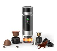Cafetera Portátil Eléctrica de Cápsulas, Cafetera Espresso 20Bar Auto-Calefactable, Cafetera de Cápsulas 3 en 1 Compatible con Café Molido y Cápsulas NS, Depósito de Agua de 80 ml para Viajes, Coche