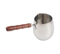 Cafetera turca de acero inoxidable con mango de madera y bloqueo de inclinación por goteo para control de vertido de grado profesional (420 ml)