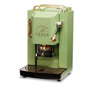 Cafeteras Faber modelo Pro Deluxe, cafetera en monodosis ESE 44 mm, acabado con revestimiento de latón, prensa de cápsulas ajustable de latón, electroválvula estándar (verde neón)