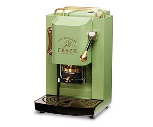 Cafeteras Faber modelo Pro Deluxe, cafetera en monodosis ESE 44 mm, acabado con revestimiento de latón, prensa de cápsulas ajustable de latón, electroválvula estándar (verde neón)