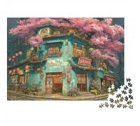 Cafetería Cherry Blossom Rompecabezas 1000 Piezas Inicio Arte Puzzle Cartón Premium para Parejas Reunión Amigos para Decorar Oferta Mejor Regalo 52x38cm/1000pcs