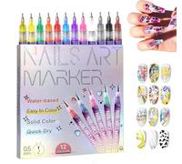 Cafeteriap 12 Colors Nail Art Pens Set, Nail Art Markers For Gel Nails, 3D Nail Polish Pens, DlY Nail Art Graffiti Pen for Art Drawing Painting Point Dotting Manicure Tools (1 Set)