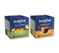 CAFFÈ BORBONE 128 cápsulas para máquinas Dolce Gusto® - Kit surtido: 64 cápsulas de bebida con sabor a chocolate (4 paquetes de 16) + 64 cápsulas de té con limón (4 paquetes de 16)