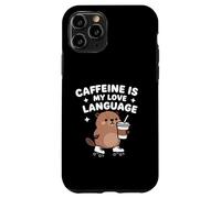 Caffeine Is My Love Language Cute Beaver Roller Skating Carcasa para iPhone 11 Pro