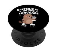 Caffeine Is My Love Language Cute Beaver Roller Skating PopSockets PopGrip Adhesivo