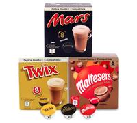 cafféluxe 24 - Dolce Gusto Compatibles Cacao Cápsulas - Hot Chocolate Pod - Mars, Twix, Maltesers (8 cada uno)