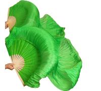 CaFfen Abanico Velo De Seda Danza Abanico de Seda auténtica for Danza del Vientre for Mujer, velos abanicos for, Color arcoíris(Green,1pc Right hand-180cm)