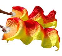 CaFfen Abanico Velo De Seda Danza Abanico de Seda for Danza del Vientre, Velo Real, rayón, 1 Mano Izquierda + Derecha(FS32,120x90cm Real Silk)