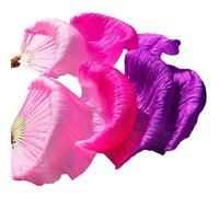 CaFfen Abanico Velo De Seda Danza Abanico de Seda for Danza del Vientre, Velo Real, rayón, 1 Mano Izquierda + Derecha(FS69,180x90cm Real Silk)