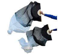 CaFfen Abanico Velo De Seda Danza Abanico de Seda Real for Danza del Vientre, Abanico Largo Plegable, teñido Hecho a Mano(Style 10,XL-210x90cm)