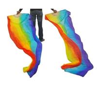 CaFfen Abanico Velo De Seda Danza Velos de Seda Real, 1 par, abanicos Hechos a Mano for Danza del Vientre for Mujer, Colores Arco Iris(M)