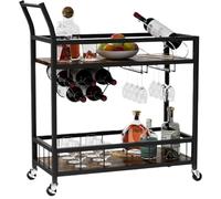 CaFfen Botellero Vino Carrito de Bar móvil Industrial for Servir Vino, Soporte for Copas, estantes Almacenamiento for Sala Estar, Cocina, Fiesta, Color Negro