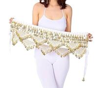 CaFfen Danza del Vientre Cinturón de Danza del Vientre con Monedas Oro for Mujer, pañuelo Brillante for la Cadera, Traje Baile Terciopelo, for, Falda Envolvente(White)