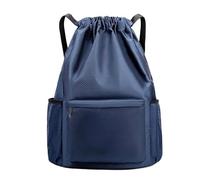 CaFfen Mochila Cuerdas Bolsa de baloncesto y fútbol gran capacidad, impermeable, con separación ropa seca húmeda, for traje baño, doble hombro cordón ajustable(Deep blue L)