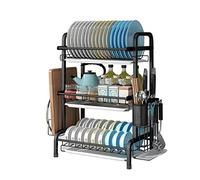 CAFIEDR Escurreplatos de Acero Inoxidable 304 de 3 Niveles, Soporte para Tabla de Cortar, Soporte para Utensilios y escurridor de Platos para encimera.(Black)