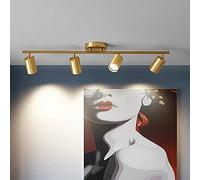 CAFIEDR Kit de iluminación de riel Ajustable, lámpara Colgante LED semiempotrada con 4 Luces en Acabado latón, Bombillas LED GU10 (Necesita Foco para Cocina y Pasillo).