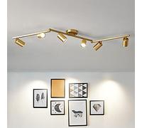 CAFIEDR Kit de iluminación de riel Ajustable, lámpara Colgante LED semiempotrada con 5 Luces de Acabado en latón, Bombillas LED GU10, Necesita Foco para Cocina y Pasillo.