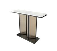 CAFIEDR Mesa de Centro Mesa Consola para Sala de Estar, Mesa de sofá de Vidrio Templado con Tapa de mármol y Marco de Metal, Mesa Estrecha de Pasillo, Resistente