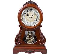 CAFIEDR Reloj de Mesa Retro con función de Timbre Cada Hora, Base de Madera Maciza, Tallado de Resina, Relojes de Chimenea para Sala de Estar, Cocina, Oficina y decoración del hogar