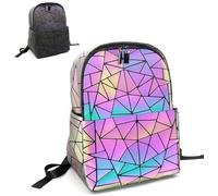 CAFINY Mochila geométrica para mujer, diseño geométrico, brillante, grande, iridiscente, geométrica, luminosa, holográfica, bolsa de viaje, mochila retro para uso casual, universidad, trabajo