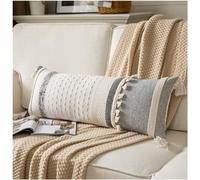 Caflife - Funda Alargada para cojín Lumbar de 35,6 x 91,4 cm, Decorativas, para Cama, sillón, sofá, Dormitorio, Sala de Estar, decoración del hogar, Color Negro y Beige