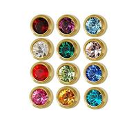 Caflon acero quirúrgico Mini oro 3 mm Ear Piercing pendientes studs 12 par mezclado nacimiento piedras, amarillo Metal