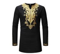 Caftán árabe Longline para hombre como camisa sencilla con cuello de banda en diseño moderno, Negro , XL