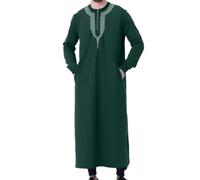 Caftán Árabe Musulmán para Hombre Túnicas Islámicas de Arabia Saudí y Oriente Medio Caftán de Manga Larga con Cuello Redondo y Cremallera Túnicas Holgadas(Grün,S)