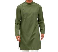 Caftán de manga larga para hombre, estilo árabe, color liso, casual, ajuste holgado, vintage, cómodo, transpirable, ligero, primavera, verano, liso, uso diario, retro, tradicional, para hombres y