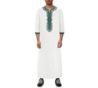 Caftan Hombre Bordado Cuello V - Djellaba Qamis Thobe Hombre Árabe Estilo Islámico Oriente Medio Manga Ancha Vestido para Oración Ramadan Eid Boda Mezquita Regalo Túnica Elegante