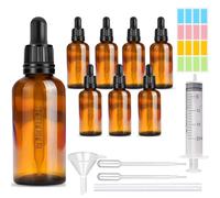 CafullCon 8 botellas de pipeta, 100 ml, reutilizables, antiUV, con pipeta, botella de cristal marrón con embudo, jeringa, catéter, gotero adhesivo, botella de farmacia para aceites esenciales, aceites